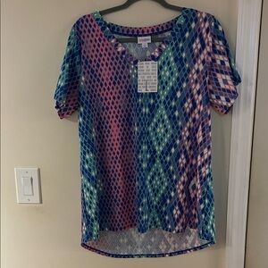 LuLaRoe Pink and Blue Diamond Pattern Top